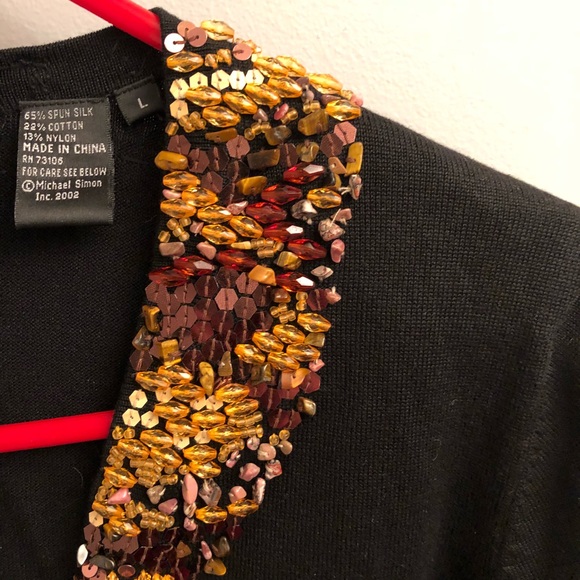 Michael Simon Sequin collar black cardigan L- EUC - Picture 4 of 6